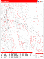 East Providence Wall Map Zip Code Red Line Style 2024